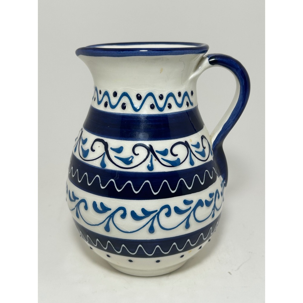 Hnos Pedraza‎ Spain Handpainted Ceramic Pitcher Blue White Mediterranean Pottery